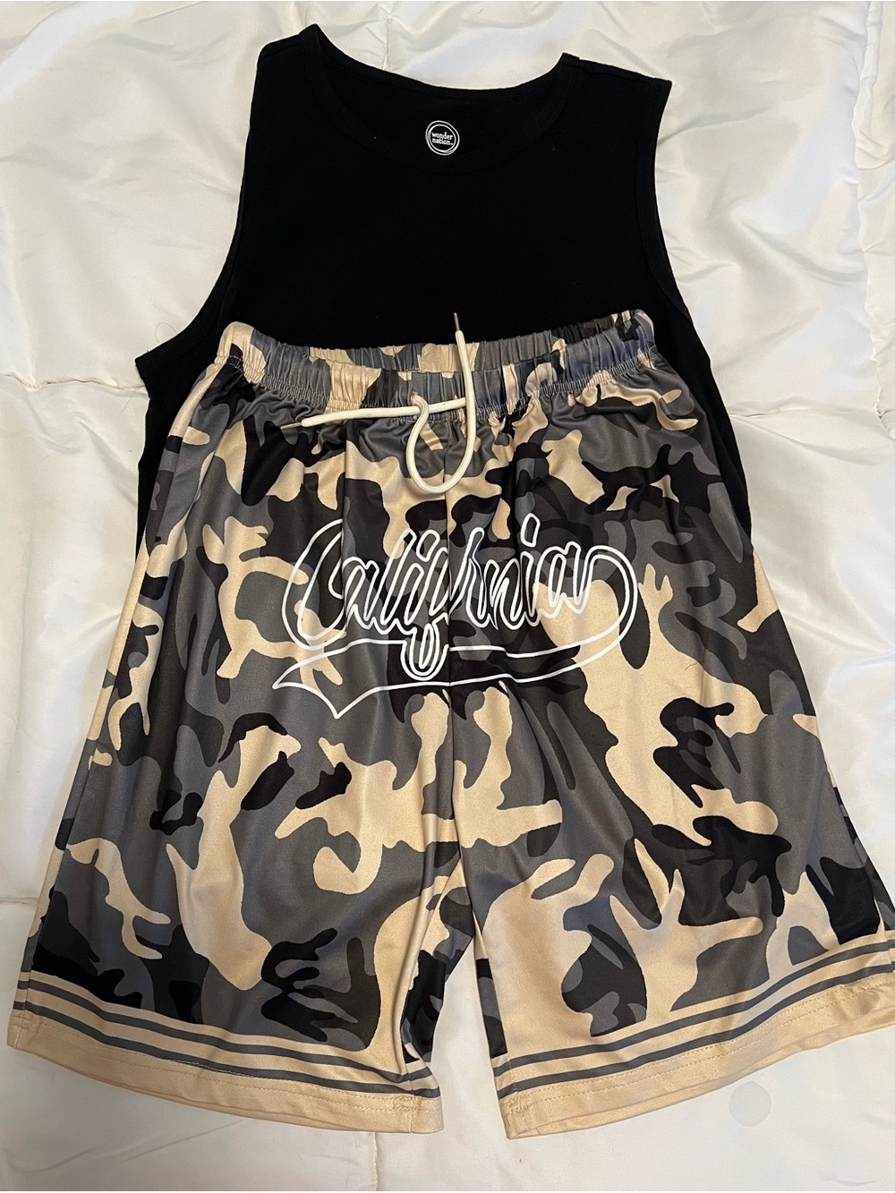 California Camo Boy’s Jersey Shorts and BlackTank Set Size 14 yrs